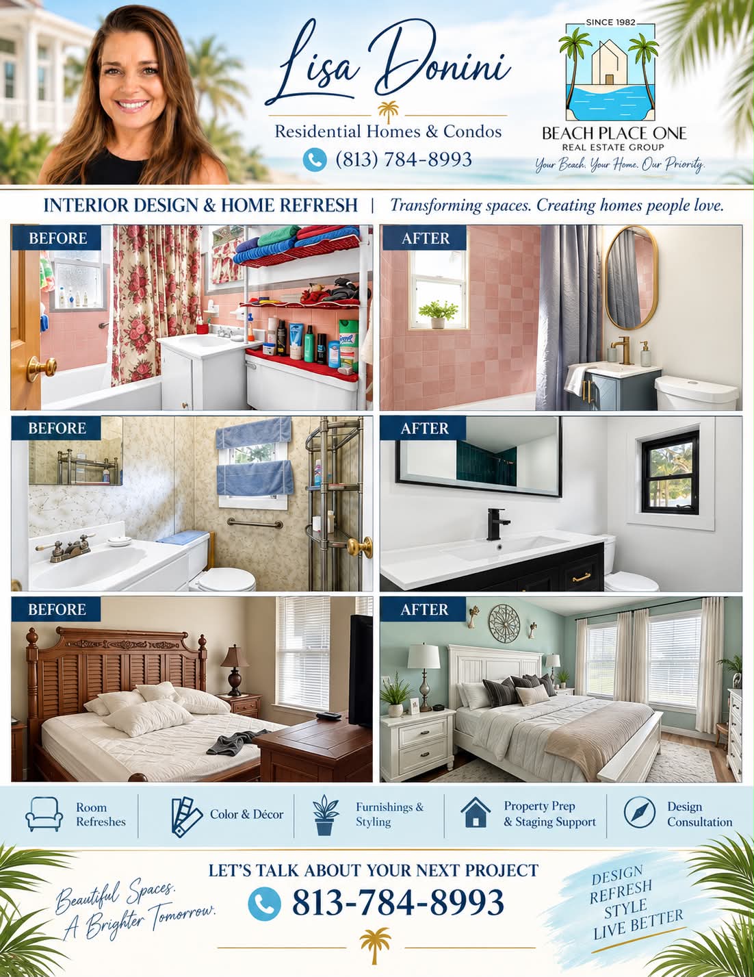 Three authentic before-and-after bathroom and bedroom transformations completed by Lisa Donini